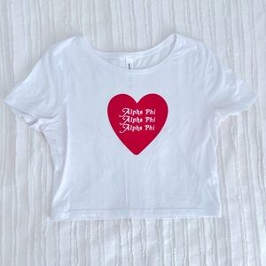 Alpha Phi White Heart Baby Tee Size XS/S